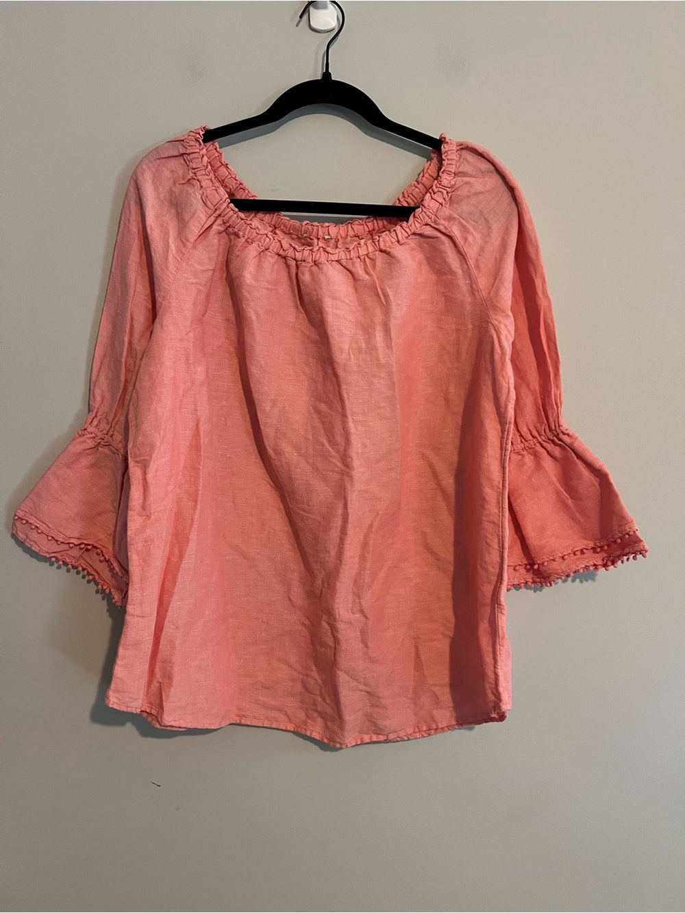 Talbots Coral Off-Shoulder Ruffled Bell Sleeve Blouse Size XL (approx size)